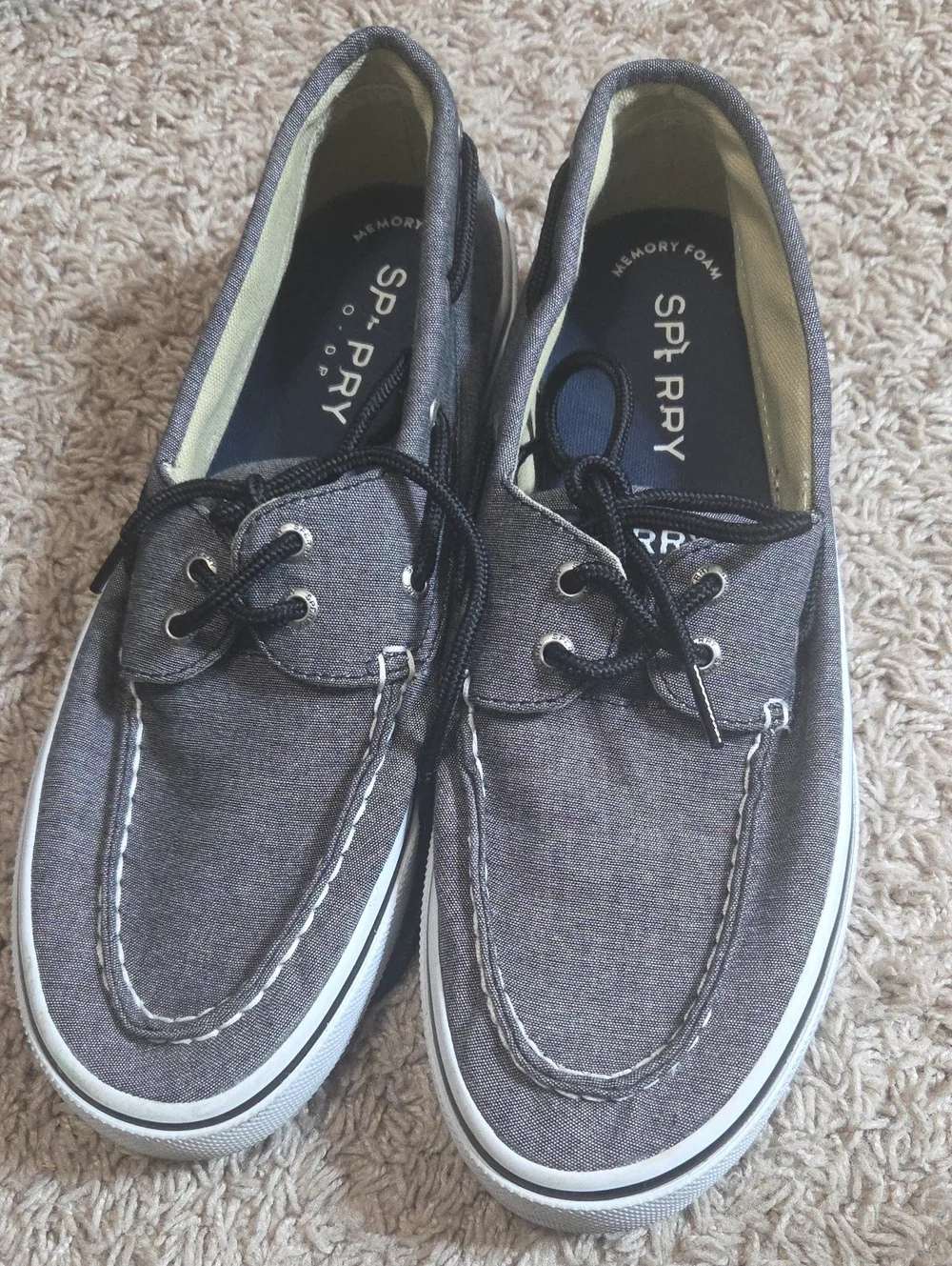 Sperry Men's Gray Canvas Boat Shoes with Black Laces